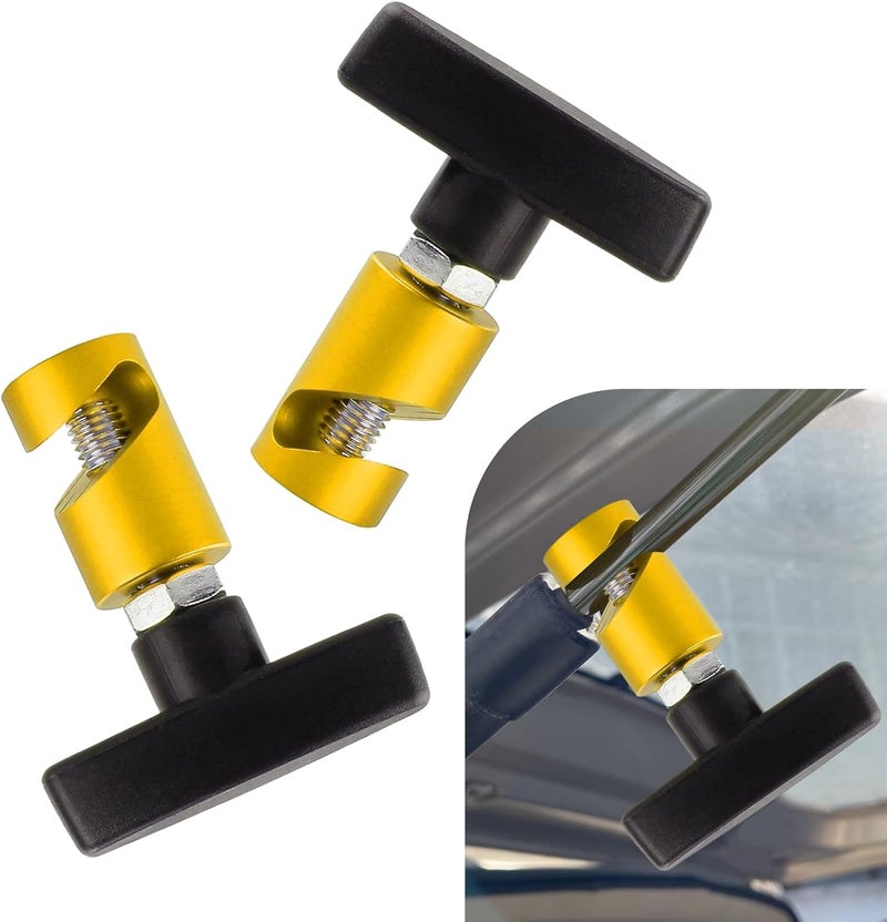 winterrock 2PCS Car Hood Prop Rods, Aluminum Alloy Engine Hood Support Rod Retainer, Portable Anti-Slip Anti-Pinch Vehicle Metal Hood Strut Clamp, Universal Snap-on Auto Support Lift Accessories(Gold) - Image 1